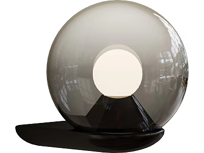 Modern Spherical Transparent Glass Table Lamp With Central Light Source And Black Base 3d model
