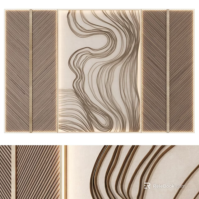 Modern Decorative Wall Background With Feather Pattern And Elegant Line Design 3d model