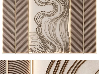 Modern Decorative Wall Background With Feather Pattern And Elegant Line Design 3d model