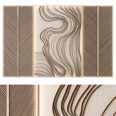 Modern Decorative Wall Background With Feather Pattern And Elegant Line Design 3d model