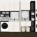 Modern Laundry Room Interior With Washing Machines Dryers And Storage Cabinets