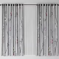 Modern Striped Gray And White Window Curtains With Sheer Layer Design 3d model