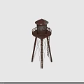 Rusty Metal Water Tower with Tripod Support Structure and Roofed Top Railing Design 3d model