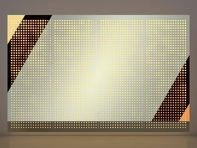 Modern Room Divider Featuring Metallic Frame Perforated Panels And Geometric Patterns 3d model