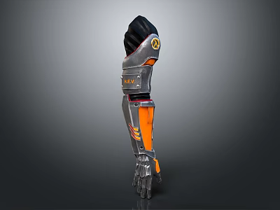 Mechanical Creature Character With Robotic Arm Metallic Structure And Orange Gray Design 3d model