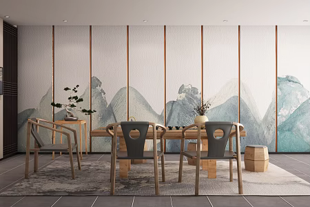 New Chinese Tea Table and Chair Dining Table and Chair Combination 3d model
