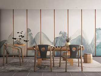 New Chinese Tea Table and Chair Dining Table and Chair Combination 3d model