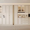 Modern White Wine Cabinet With Glass Doors And Display Shelves In Living Room