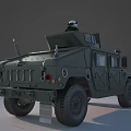 Green Military Humvee Vehicle With Roof Machine Gun Large Tires And Soldier