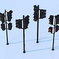 Black Traffic Light Models In Various Styles Standing On Metal Poles