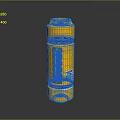 Yellow Cylindrical Device With Black Middle Section Multiple Ports And Blue Logo Design 3d model
