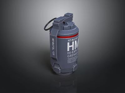 Realistic High Explosive Hand Grenade With Gray Body And Red Stripe Design 3d model