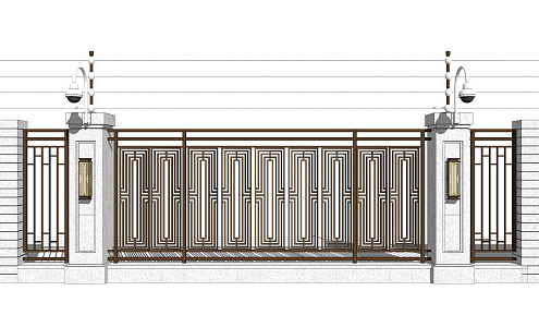 New Chinese style fence New Asian residential district fence protection net 3d model