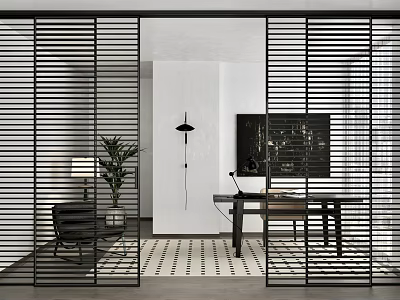 Black Vertical Slat Sliding Doors Design For Modern Interior Office And Living Space 3d model