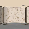 Decorative Four Panel Room Divider With Beige Background And Gold Floral Pattern 3d model