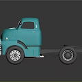 Turquoise Vintage Utility Truck With Classic Cab Black Chassis And Large Wheels