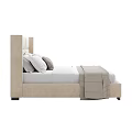 Modern Double Bed With Beige Upholstered Headboard White Sheets And Gray Blanket 3d model