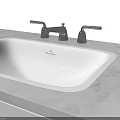 Modern Black And Silver Bathroom Faucet On White Sink With Dark Wall Design