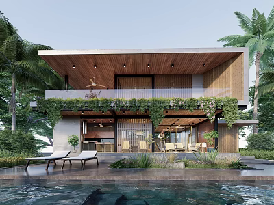 Luxury Detached Villa with Modern Design Swimming Pool and Lush Palm Trees 3d model