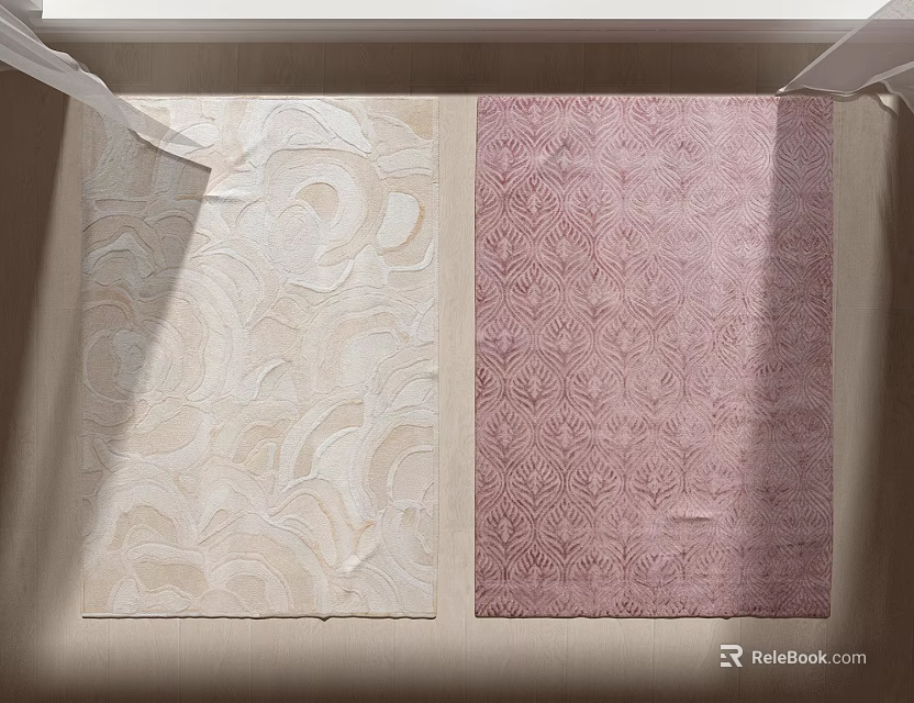 Beige and Pink Square Rugs With Different Intricate Patterns For Home Decor 3d model