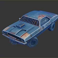 Vintage Blue Car With Rusty Details Front Grille And Hood Exhaust Pipes