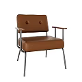 Brown Leather Single Sofa With Button Tufted Back Metal Legs And Armrests 3d model
