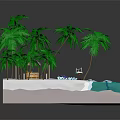 Tropical Beach Terrain With Sandy Shore Palm Trees And Deck Chairs