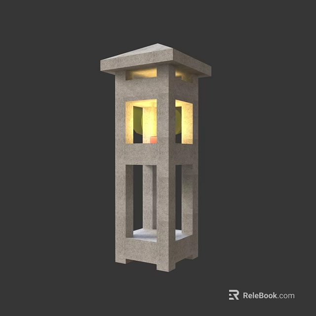 Decorative Stone Lantern With Multi Tiered Structure And Illuminated Interior For Outdoor Use 3d model