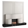 Modern White Fireplace Design With Unique Curved Shape Black Base And Burning Flames 3d model