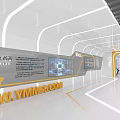 Modern Exhibition Hall Interior With Digital Screens Workstations And Ergonomic Chairs