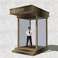 Modern Security Booth With Glass Walls And Security Guard Standing Inside 3d model