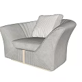 Light Gray Velvet Single Sofa with Vertical Striped Design Curved Backrest and Accent Pillow
