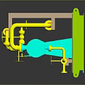 3D Model of Industrial Piping System With Green Yellow Components and Mechanical Structure