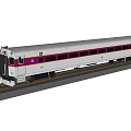 Sleek Modern Passenger Train Exterior With White Body Purple Stripes And Windows On Railway Track