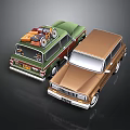 Vintage Station Wagons Green And Brown With Camping Gear On Roof Parked Side By Side