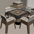 Modern Mahjong Entertainment Table With Four White Brown Chairs And Living Room Interior
