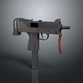Classic Black Submachine Gun Featuring Compact Metal Build And Leather Strap Design 3d model