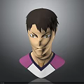 Male 3D Character Head Model With Short Hair Serious Expression And Pink White Top