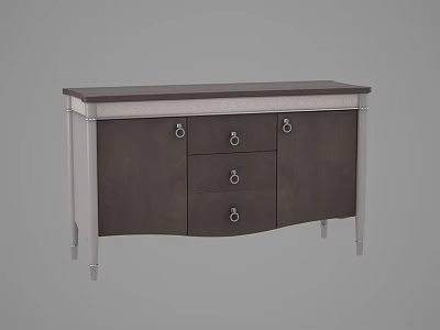 Modern Sideboard With Dark Wood Finish Metal Handles And Silver Legs 3d model