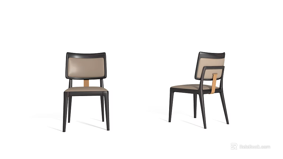 Modern Dining Chairs With Black Frame And Beige Leather Seat Design 3d model 
