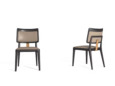 Modern Dining Chairs With Black Frame And Beige Leather Seat Design 3d model