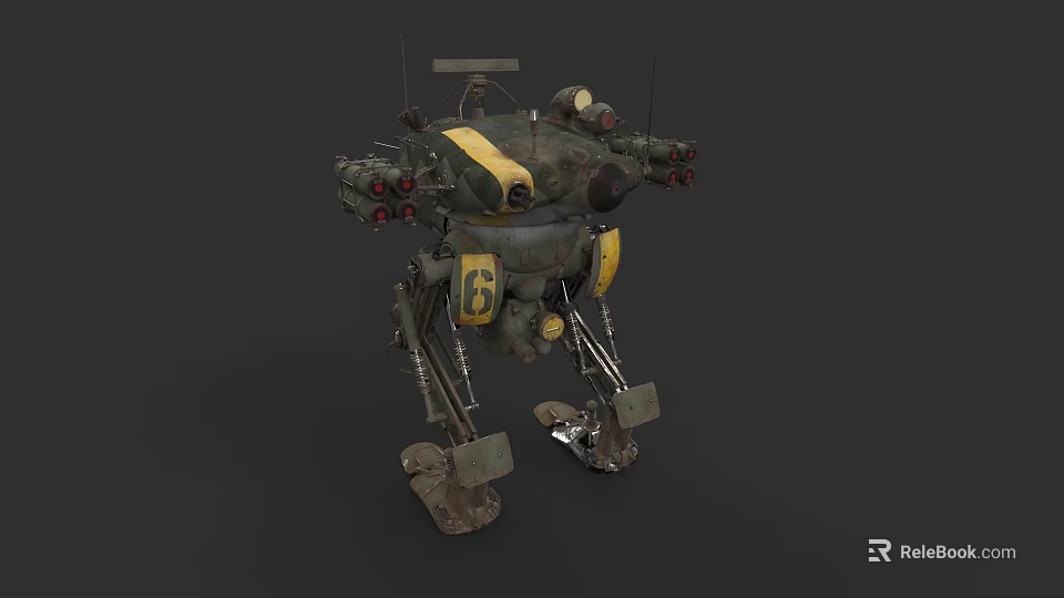 Military Combat Weapon Robotic Unit with Camouflage Design Mechanical Legs and Multiple Missile Launchers 3d model 