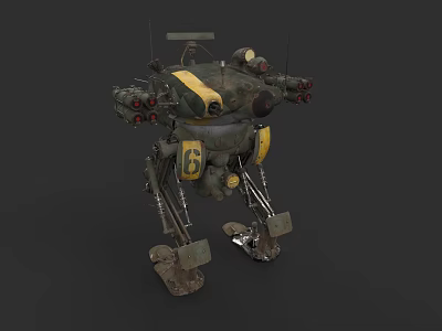 Military Combat Weapon Robotic Unit with Camouflage Design Mechanical Legs and Multiple Missile Launchers 3d model