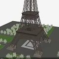 Detailed Eiffel Tower Model Display with Greenery and Square Layout Design 3d model