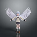 Anime Girl Character With Large White Wings And School Uniform Outfit