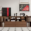 Modern Wooden TV Stand With Bookshelves Decorative Items And Wall Art Pieces