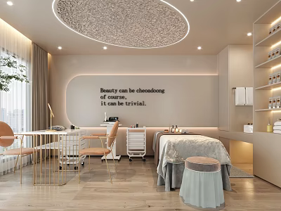 SPA Sauna Interior Design With Massage Bed Comfortable Chairs Green Plant And Soft Lighting 3d model