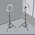 Two Ring Lights on Tripods with White Wall and Window Background 3d model