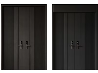 Modern Black Double Doors With Sleek Vertical Lines And Metal Handles 3d model