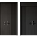 Modern Black Double Doors With Sleek Vertical Lines And Metal Handles